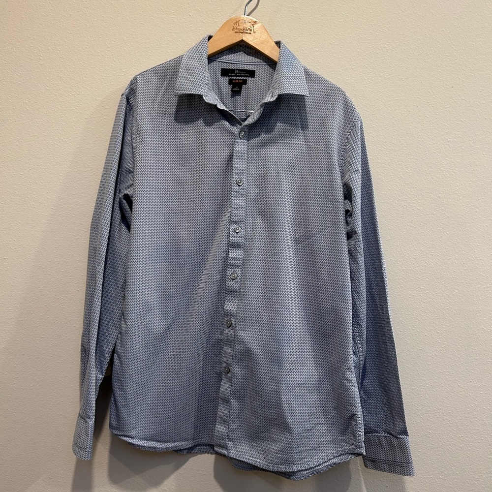 Marc Anthony Blue Patterned Button Down Shirt, Small, Slim Fit